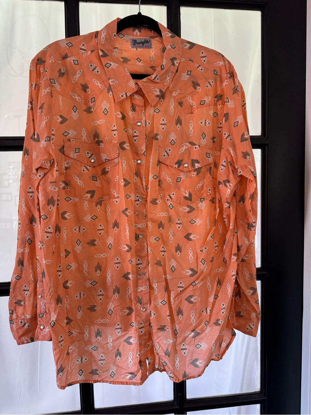 🍁Wrangler Women’s Fall Coral-Orange Printed Button-Down Shirt🍁 🎃